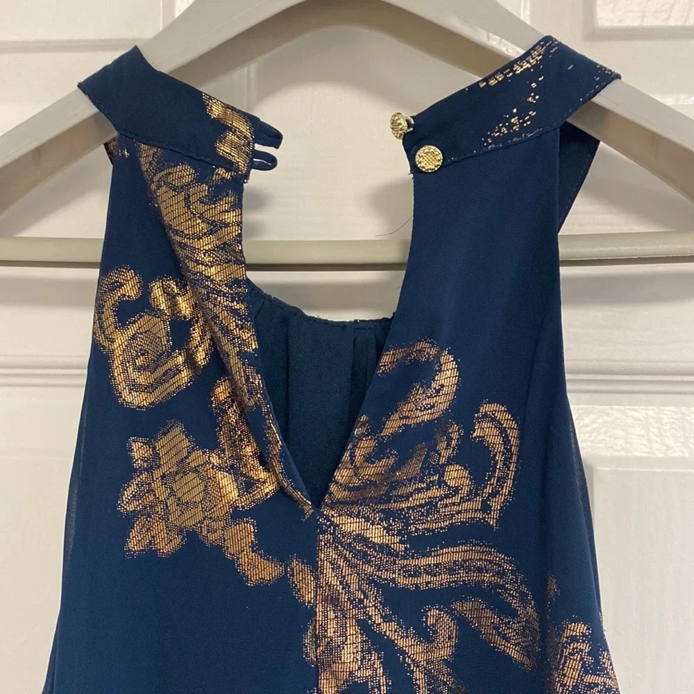 Green & Gold High Neck Babydoll Dress by One Clothing LA - Picture 6 of 12